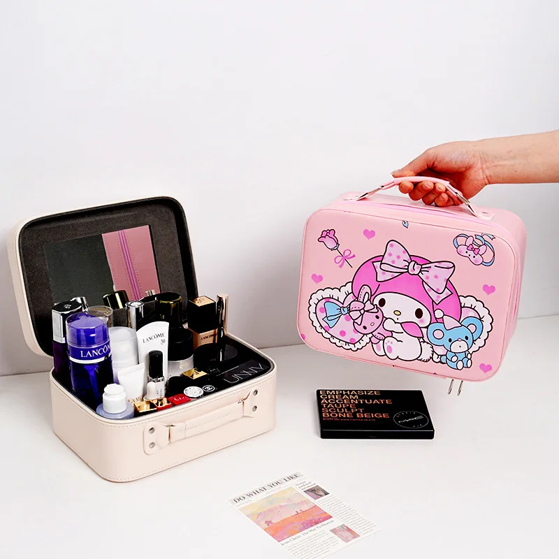 Cute Anime Cartoon Kuromi Makeup Bag Large Capacity Portable Sanrio Makeup Box Makeup Guka Storage Luggage