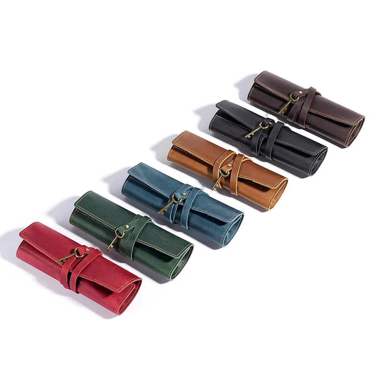 اليدوية الجلود مقلمة جلد البقر لفة حقيبة القرطاسية هدية للطلاب قلم رصاص الحقيبة القلم الستار أكياس القرطاسية