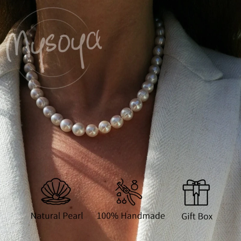 

Mysoya White Freshwater Pearl Necklace 10-11mm Freshwater Pearl Gift Box Gift for Him Her Birthday Wedding Valentine's Day Gift