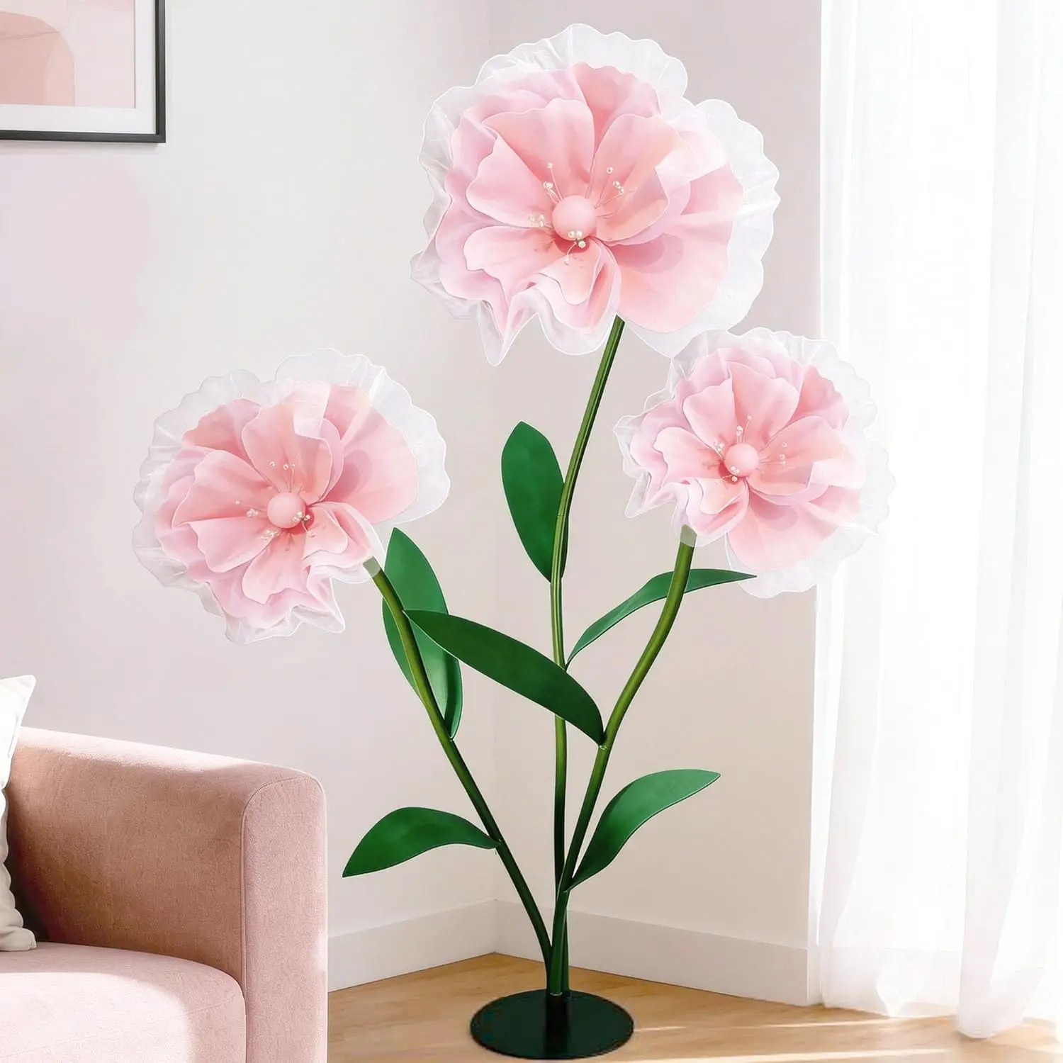 

Giant Flowers Decoration with Stand, Large Soft Pink Standing Flowers, 3-Pack Artificial Floral Decor for Indoor Home, Living Ro