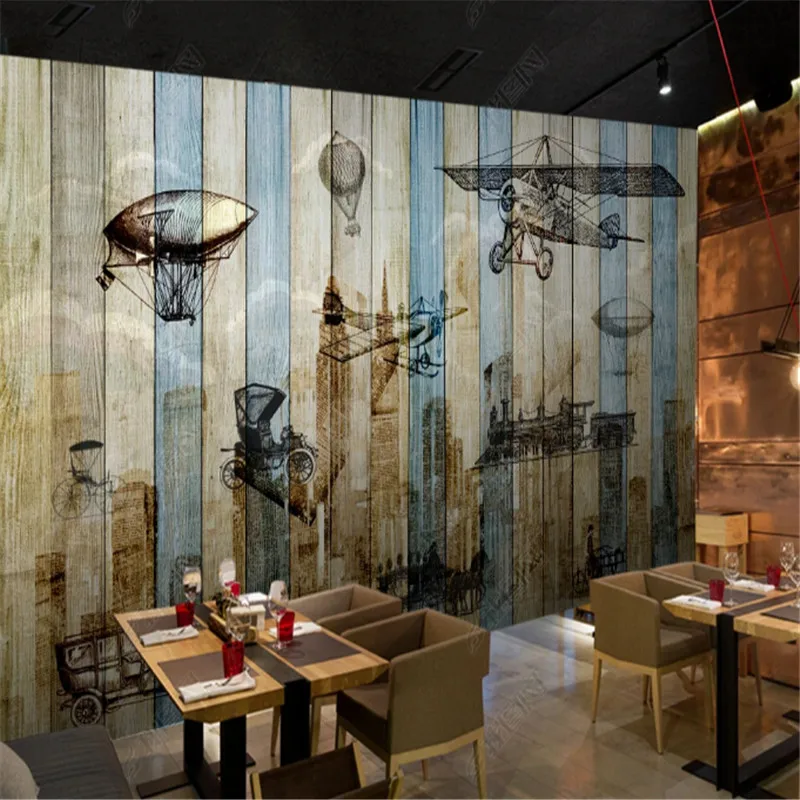 

European Retro Hand-painted Transportation Wooden Bar Industrial Decoration Wallpaper Ktv Background Wall Paper Mural 3D