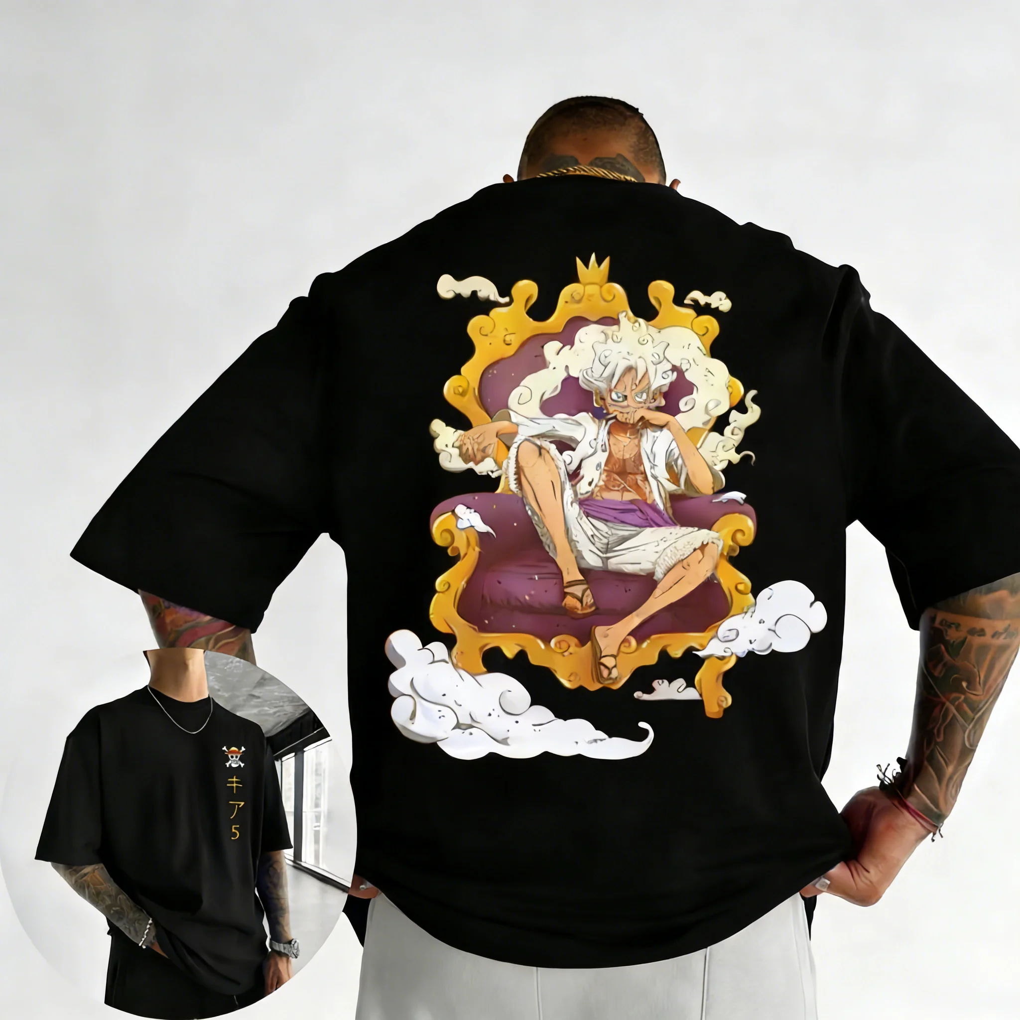 Camiseta de Algodón Estampada Colorida de One Piece Anime Luffy, Unisex, Estilo Hip Hop Urbano, Holgada, Informal, Y2K, para Padres e Hijos