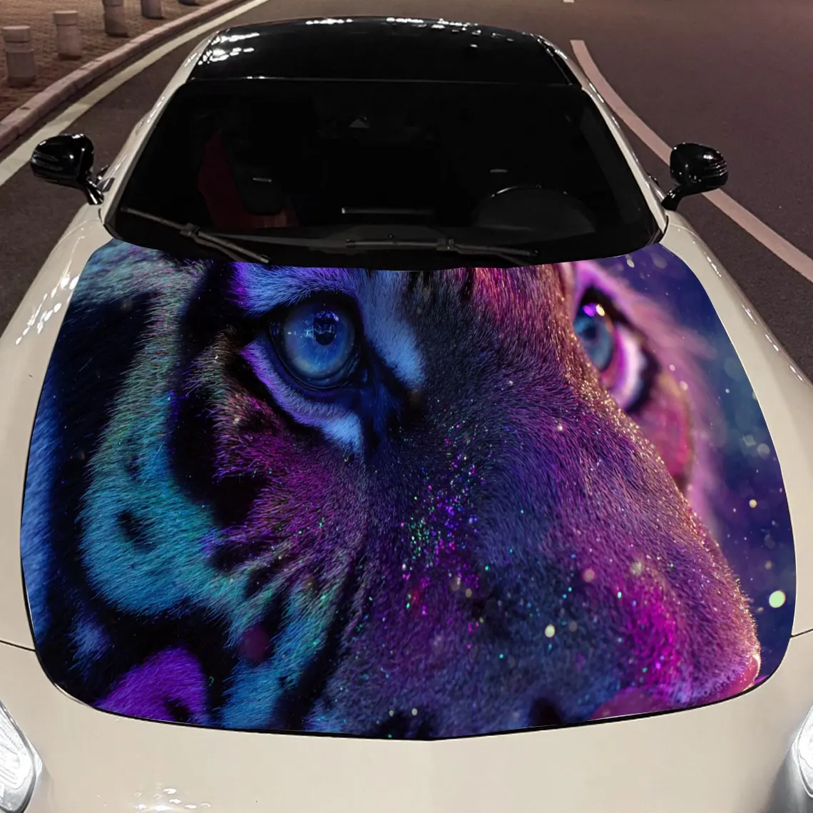 Epic Cosmic Tiger Car Engine Hood Sticker, Auto Vinyl Wraps, Waterproof Self-adhesive Vehicle Decal, Durable & Anti-scratch Auto