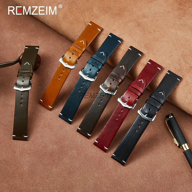 Retro Vintage Oil Wax Leather Watch Strap 18mm 20mm 22mm 24mm Female Male Leather Watchband Soft Bracelet Watch Accessories