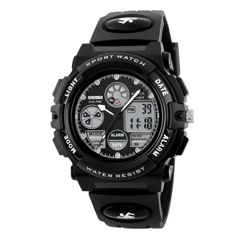 Fashion Multi Function Student Sport Dual Display Watches Waterproof Multiple Time Zone Kids Wristwatch