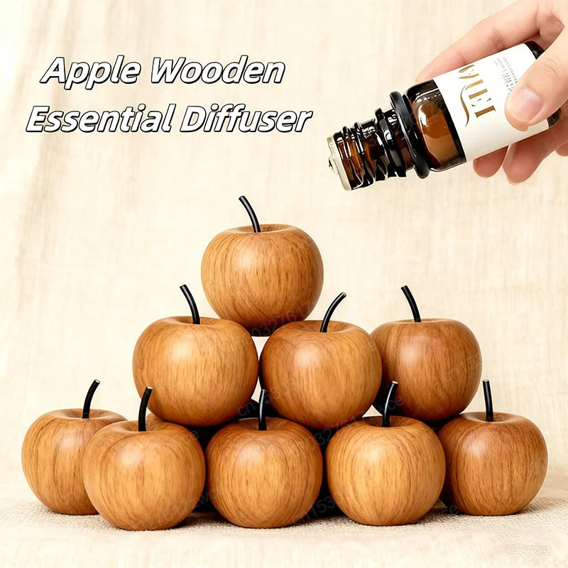 Essential Oil Diffuser Mini Apple Shabili Wooden Aroma Diffuser, Natural Texture Car Bedroom Decor Air Freshener, Festival Gift