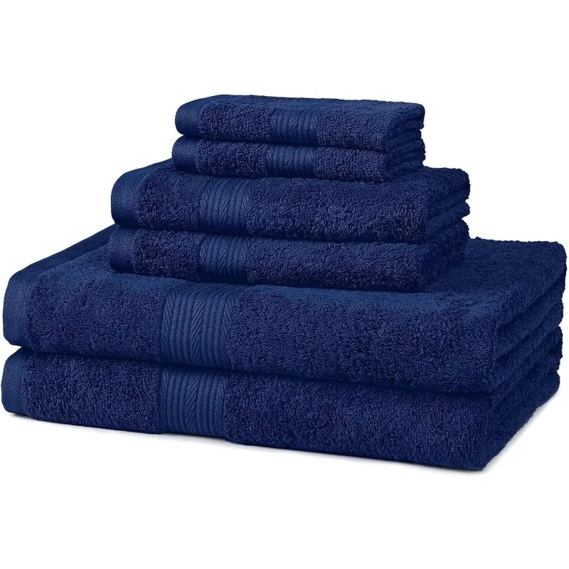 

Soft 6-Piece Fade Resistant Cotton Bath Towel, Hand and Washcloth Set - Navy Blue, 14.25" L x 10.85" W