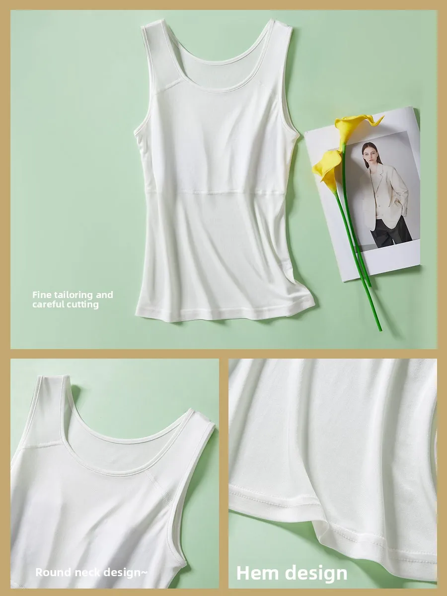 Silk Blend Summer Sl Einteiliger BH Tank Top Damen Dünn Basic IRt Nicht tragende Unterwäsche T-Shirt Straight Cut Fit