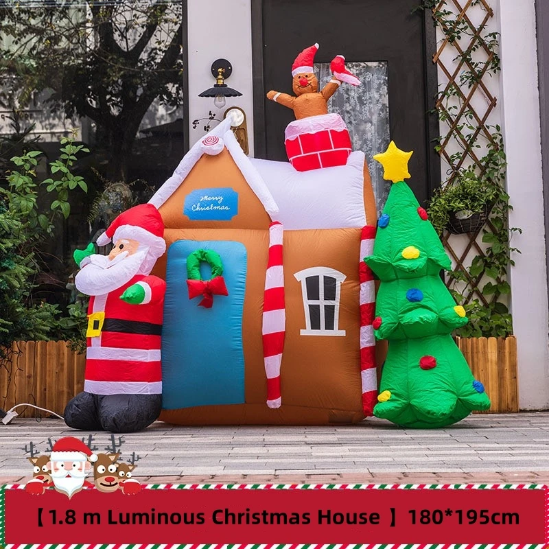 Santa Claus Christmas Tree Castle Simulation House LED Lights Balloon, Air Model, Outdoor Garden Props, Decoration, 1.8m