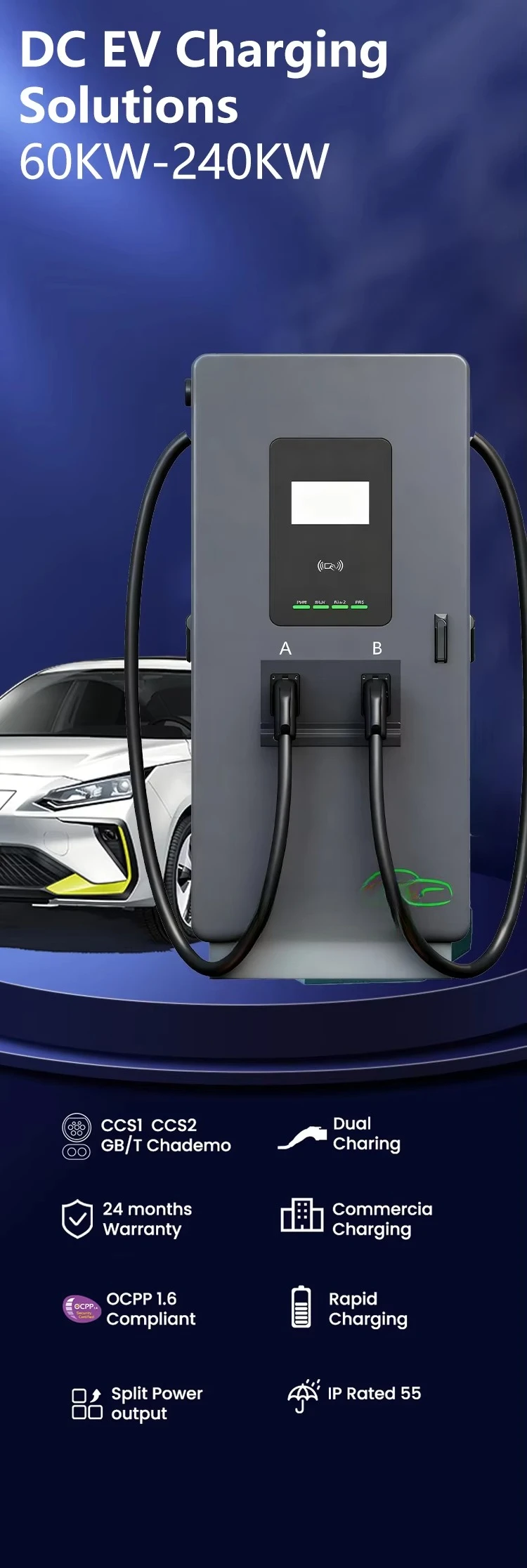 New LEWE 60kW to 180kW Dual DC Charger IP Rated 55 Protection Power Station for Car Parking