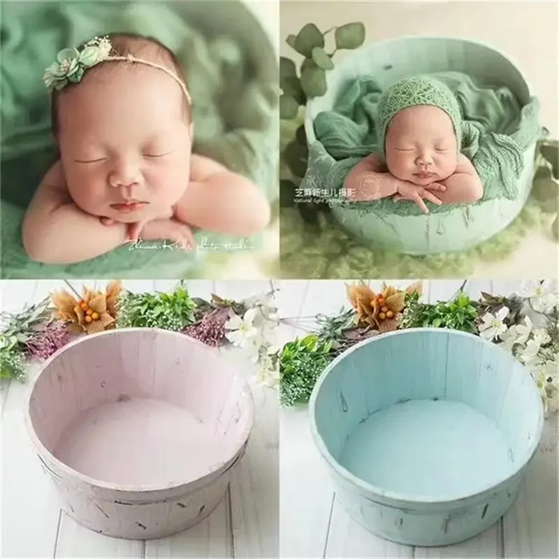New Baby Photography Prop Wooden Basin Full Moon Baby Photography Baby Shape Wooden Basin Auxiliary Photography Prop Creativity