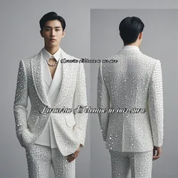 Luxury Men Suit 2 Pieces Sets Sparkling Diamond Decoration Lapel Groom Wedding Tuxedos Business Male Prom Blazers Slim Fit suits