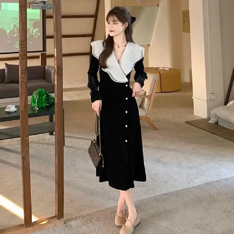 Dress for Women Autumn Irregular Vintage Panelled Casual Elegant Streetwear Aesthetic French Style Literary Vestidos De Mujer