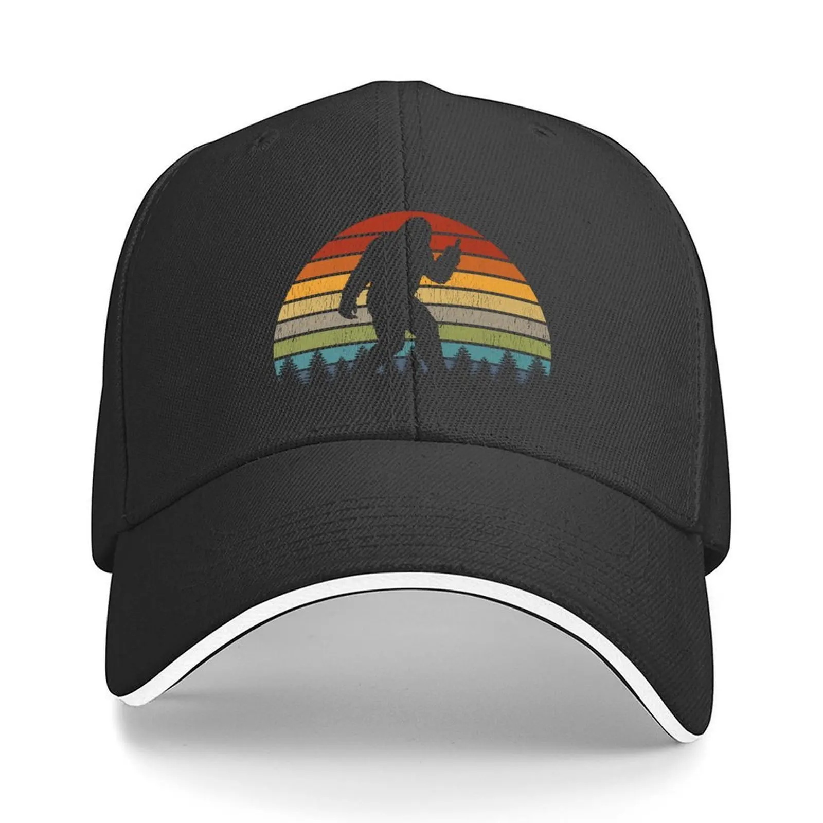 

Retro Bigfoot Middle Finger Silhouette Sasquatch Sunset Baseball Cap Golf Hat Man Visor Hat Beach Men Caps Women's