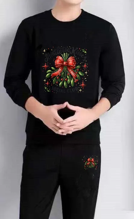 

Мужской комплект, спортивный спортивный костюм с длинными рукавами, осенний мужской спортивный костюм с принтом и рождественским бантом, спортивные комплекты