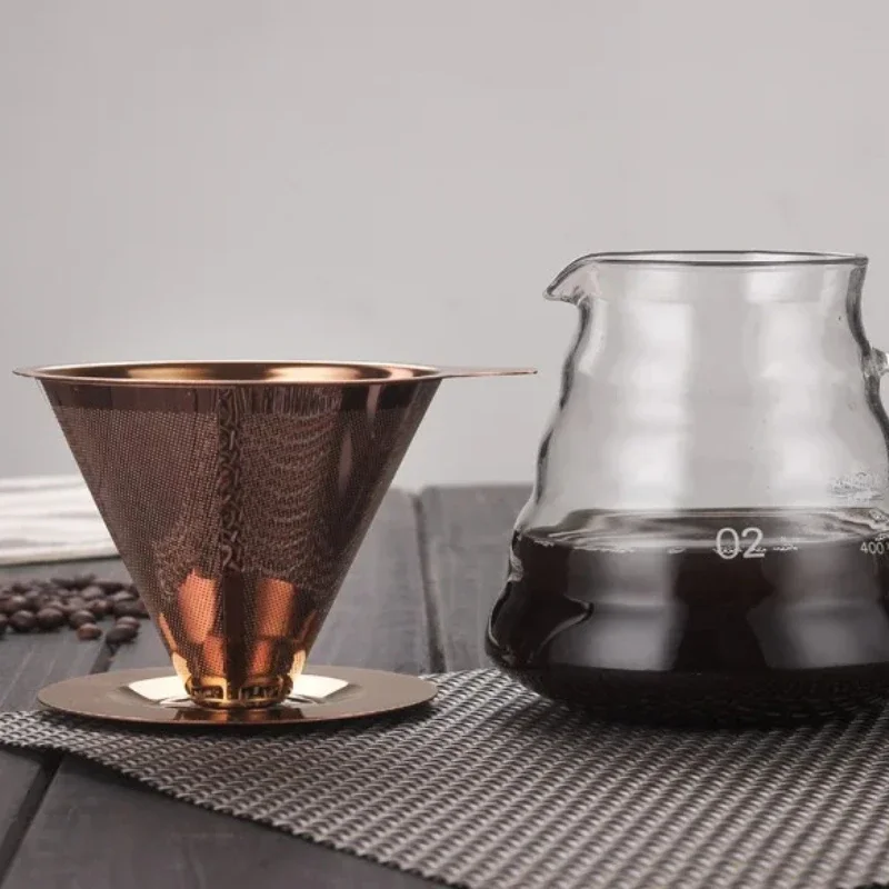 Stainless Steel Pour Over Coffee Filters Double-layer Filter Reusable Cone Pour-over Coffee Dripper with Stand Home Cafe Barista