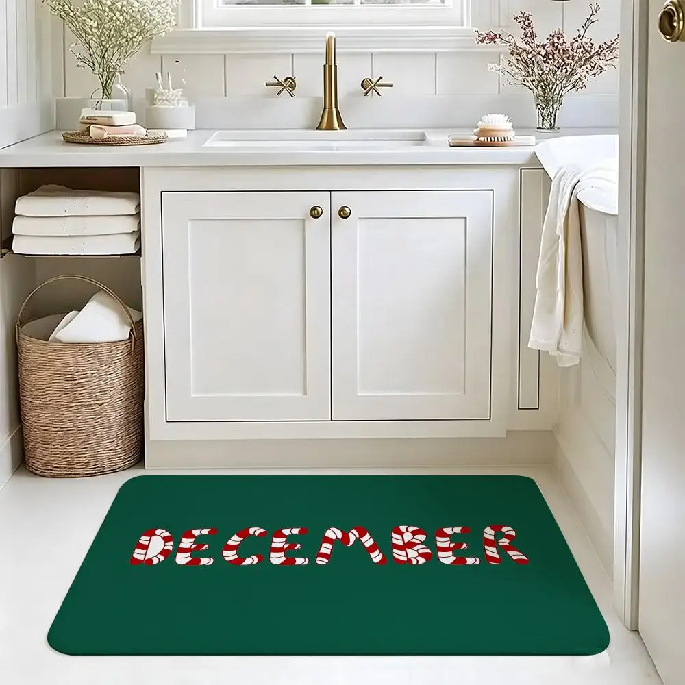 Soft Pastel December Graphic Decor Floor Mat Absorbent Floor Mat Non-Slip Entrance Rug for Bathrooms Restrooms and Toilets