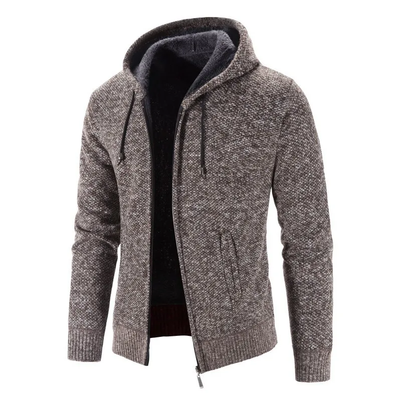 New Autumn/Winter Fleece-Lined Thickened Plus-Size Men's Wear Sweater Outerwear, Hooded Zipper Cardigan Warm Sweater