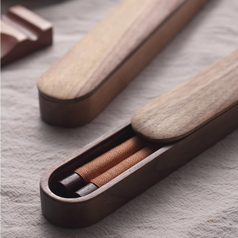 Portable Black Walnut Wood Chopsticks Tableware Box Use Personal Chopsticks for Students Originality Retro Chopsticks Spoon Set