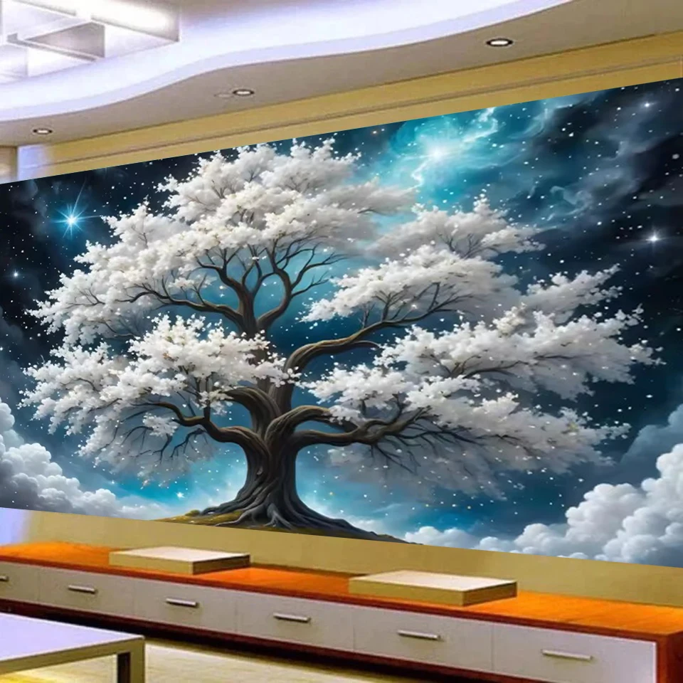 

5D Diamond Painting White Tree of Life Full Drill Diamond Art Kits,Fantasy Starry Sky Diamond Embroidery Mosaic Home Decor Gift