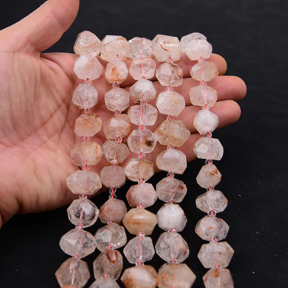 APDGG 14x17mm Natural Mix Red Phantom Quartz Crystal Freeform Cutting Nuggets Loose Beads 15.5'' Strand