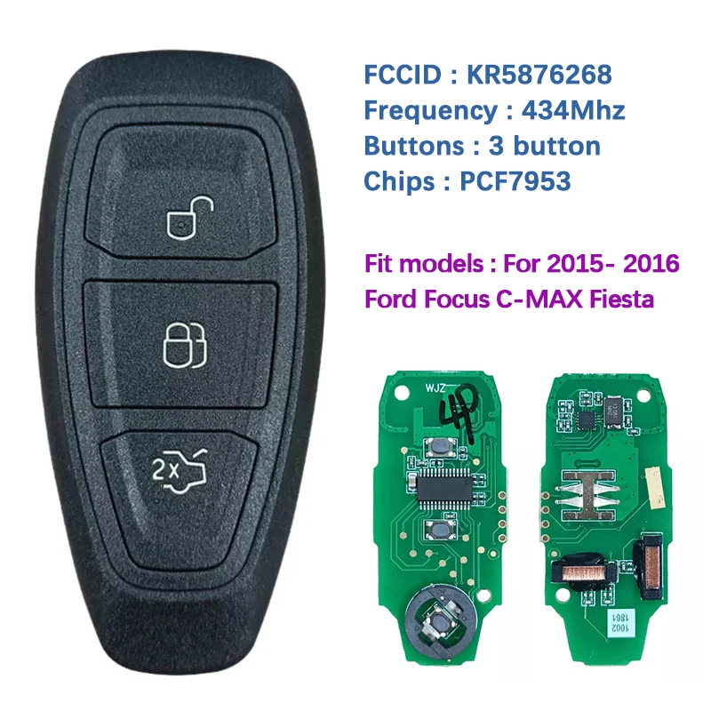 

CN018056 Aftermarket 3 Button Smart Key For Ford With Frequency 434MHz Transponder PCF 7953 KR5876268