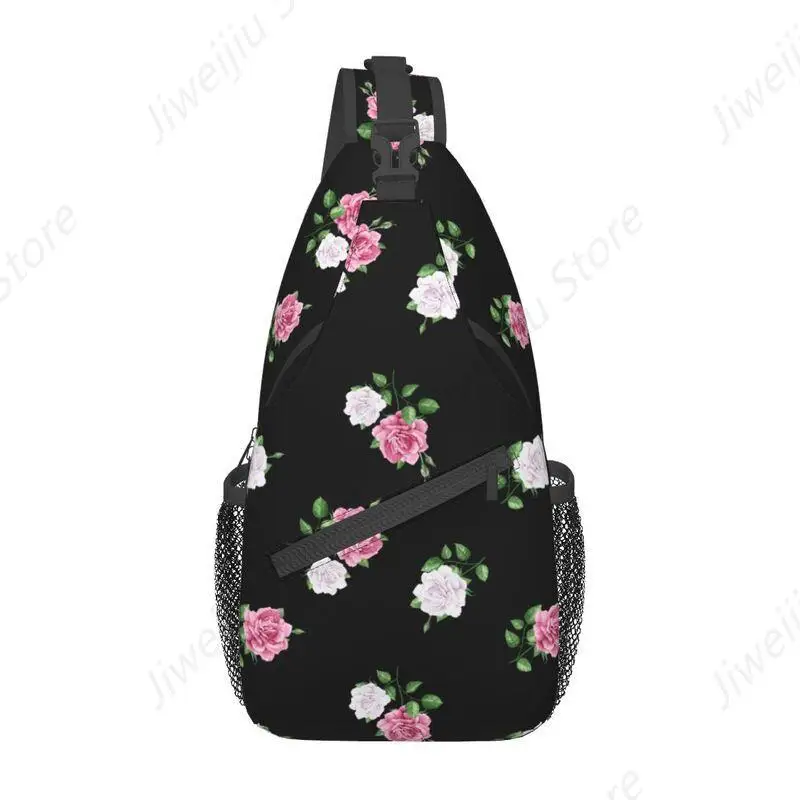 

Rose Petals And Leaves Sling Crossbody Chest Bag Men Cool Watercolor Floral Flowers Shoulder Backpack for Traveling