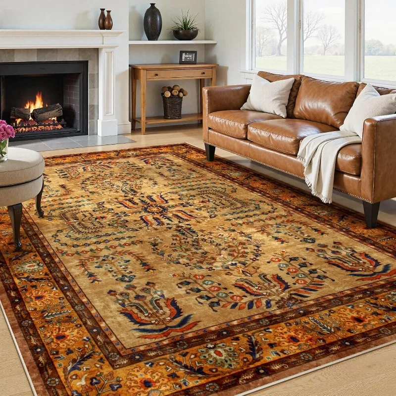 

Retro Living Room Carpet Large Area Light Luxury Bedroom Rug Machine Washable Non-slip Sofa Coffee Table Floor Mats Alfombra 러그