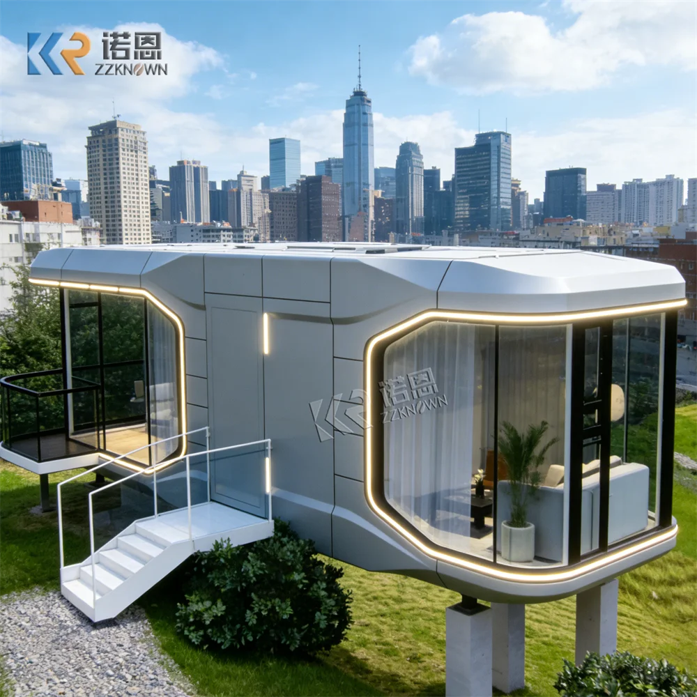 Modular Prefabricated Capsule House Mobile Space Capsule Home LED Ambient Lighting Prefab House For Resort