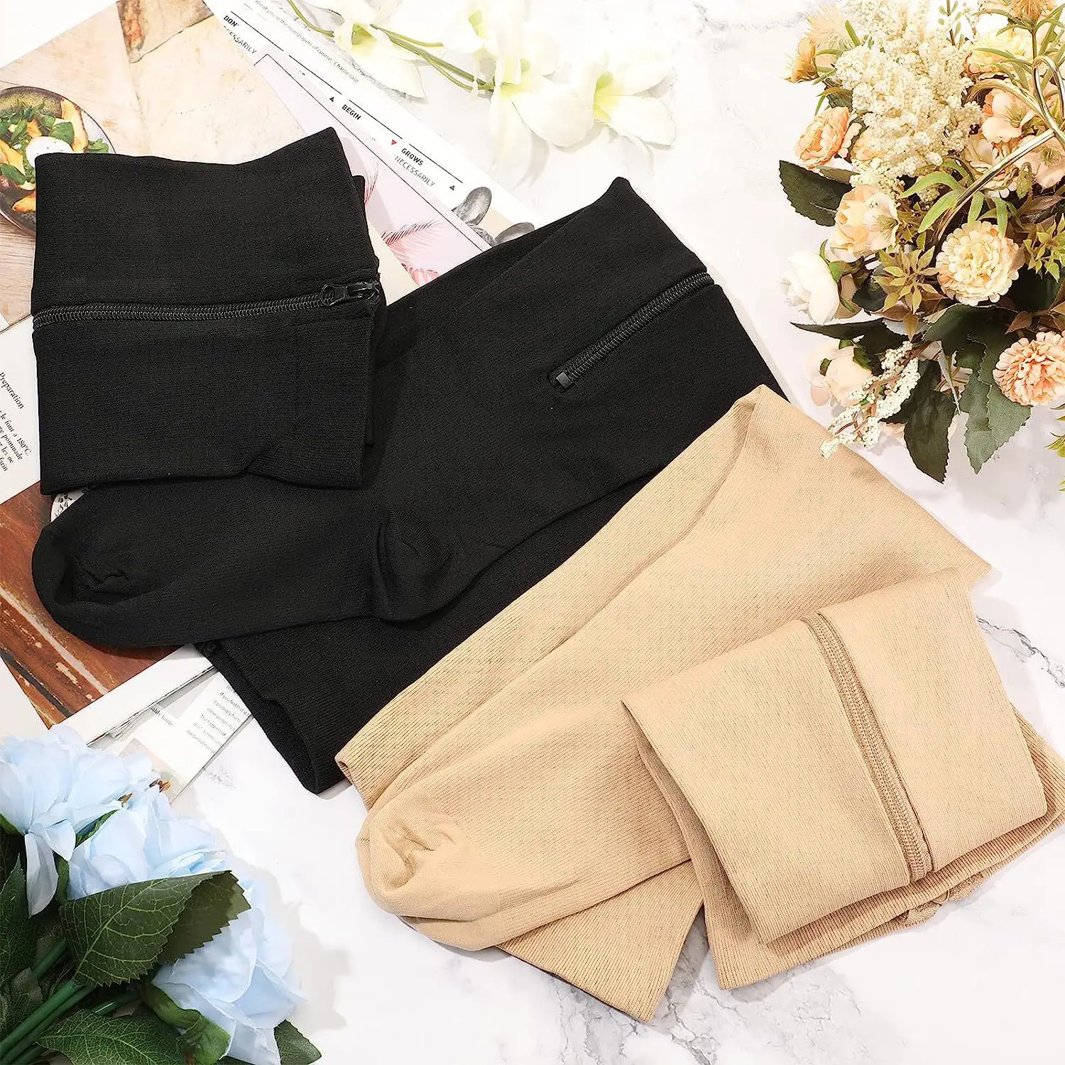 جوارب ضغط بسحاب - سهلة الارتداء، جوارب مرنة للركبة للرجال والنساء، تصميم سحاب مريح للارتداء بدون جهد