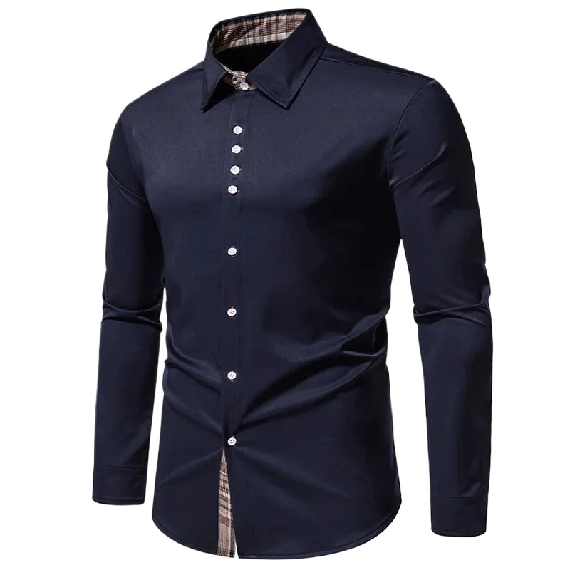 

Мужские рубашки 2025 Camisas Social Masculina De Luxo, клетчатая лоскутная цветная деловая рубашка с длинными рукавами для мужчин, сорочки, топы