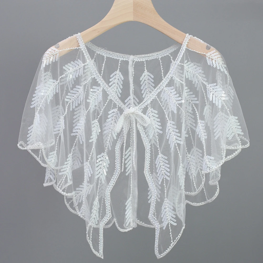 Chal Retro de malla transparente para mujer, chal bordado con cuentas y lentejuelas, Bolero de hoja transparente para fiesta y boda, novedad de los