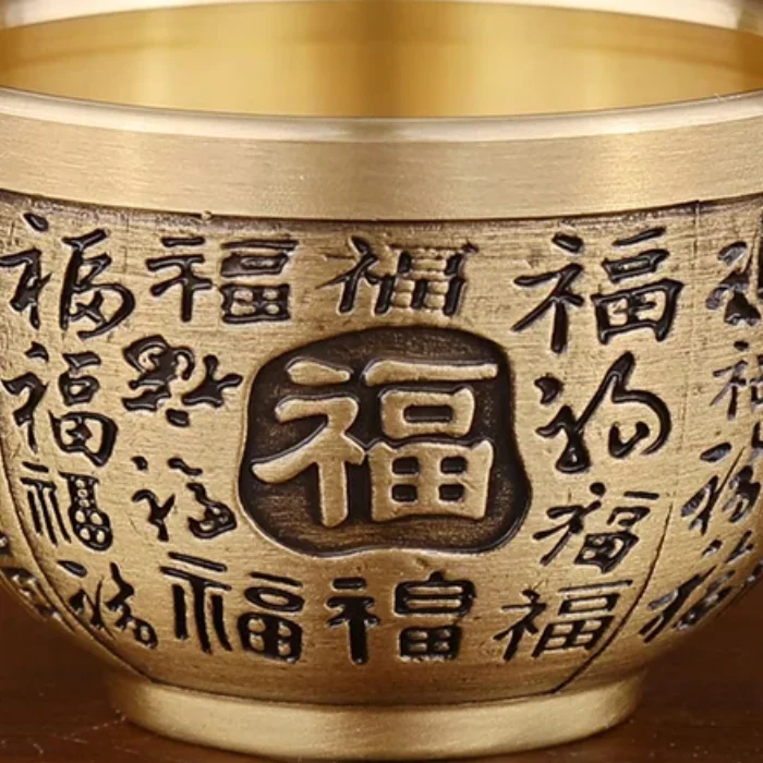 حسن الحظ فينيكس اسطوانة زخرفة التقليدية اليد منحوتة النحاس شرب كوب النحاس النقي النحاس فنغ شوي السلطانية محظوظ زخرفة