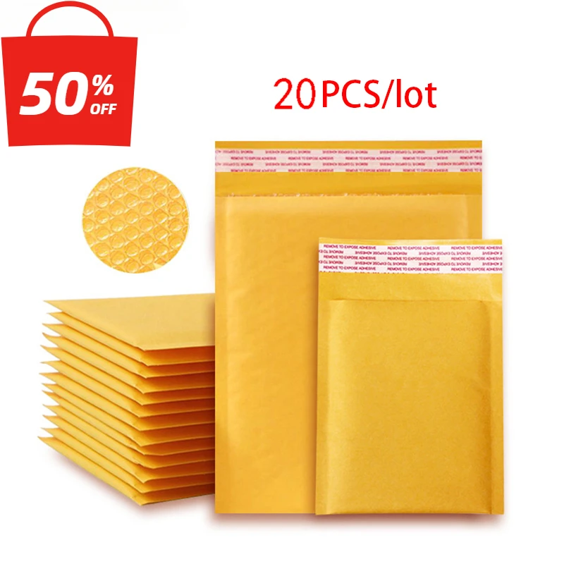 

20PCS/Lot Kraft Paper Bubble Envelopes Bags Different Specifications Mailers Padded Shipping Envelope With Bubble Mailing Bag