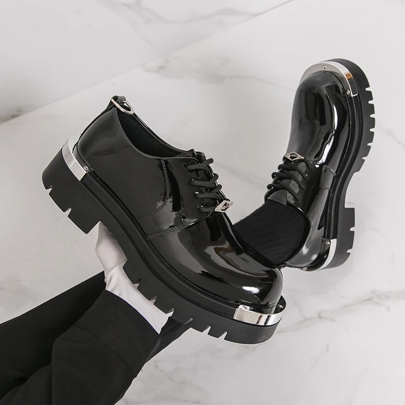 New Personalized Thick-Soled Men's Large-Head Work Shoes Casual Korean-Style Height-Increasing British Punk Leather Shoe Trend