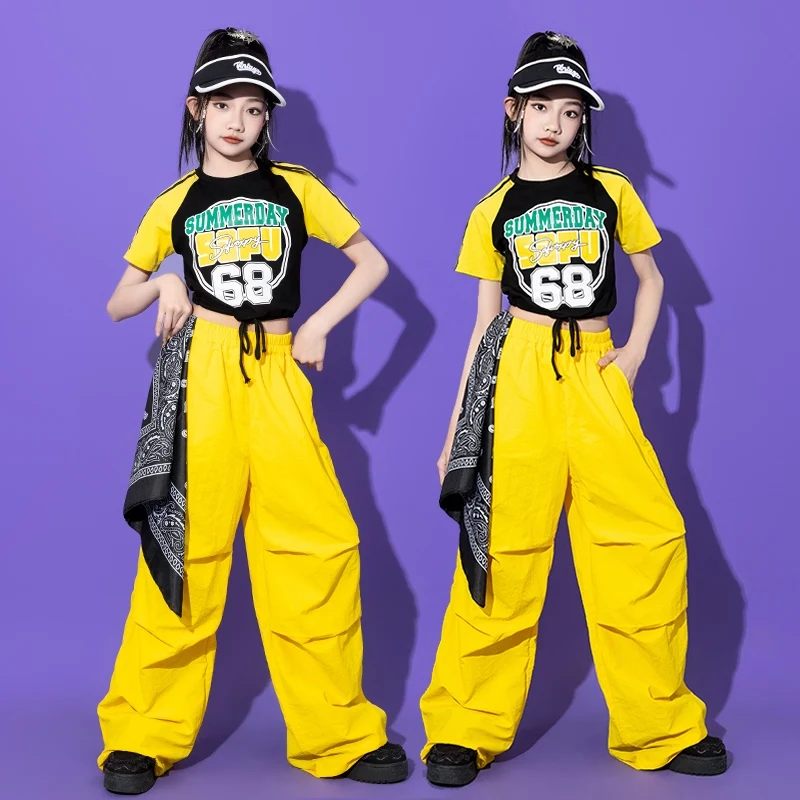 2025 neue Hip Hop Anzug Für Mädchen Jazz Dance Kostüme Lose Top Cargo Hosen Anzug Kpop Tanz Kleidung Street Dance Tragen DQL 10734