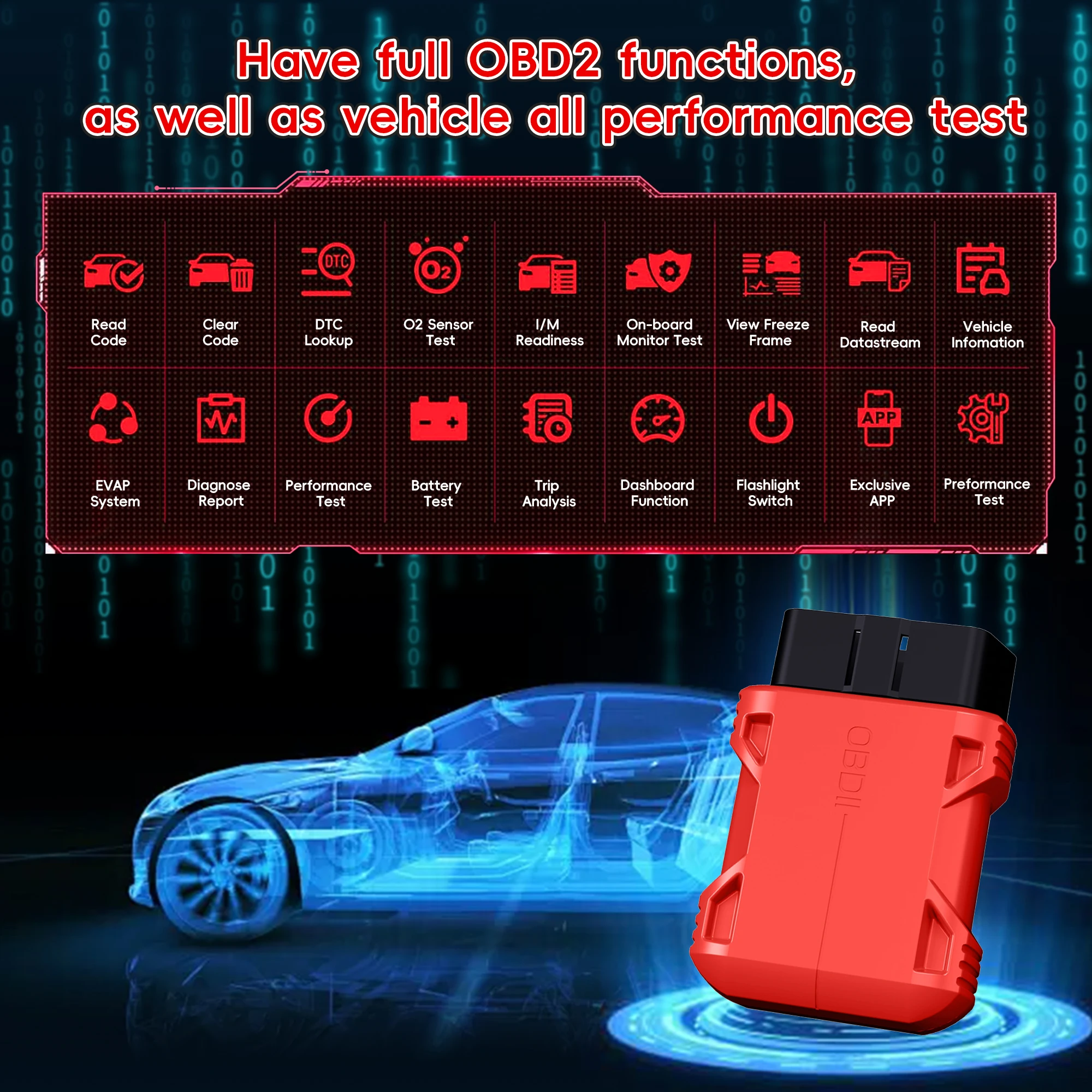 For iOS & Android For Bluetooth 5.4 Car Check Engine Car Code OBD2 Scanner Reader Bluetooth Wireless Auto Diagnostic Scan Tool
