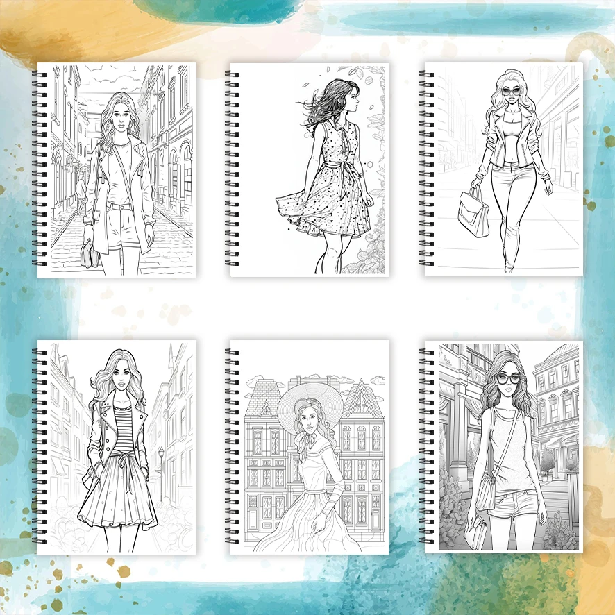 Fashion Girls Adult Coloring Book - 8.3x 11.2 Inch 32 Page Coloring Book - Helps Reduce Stress and Ease Emotions