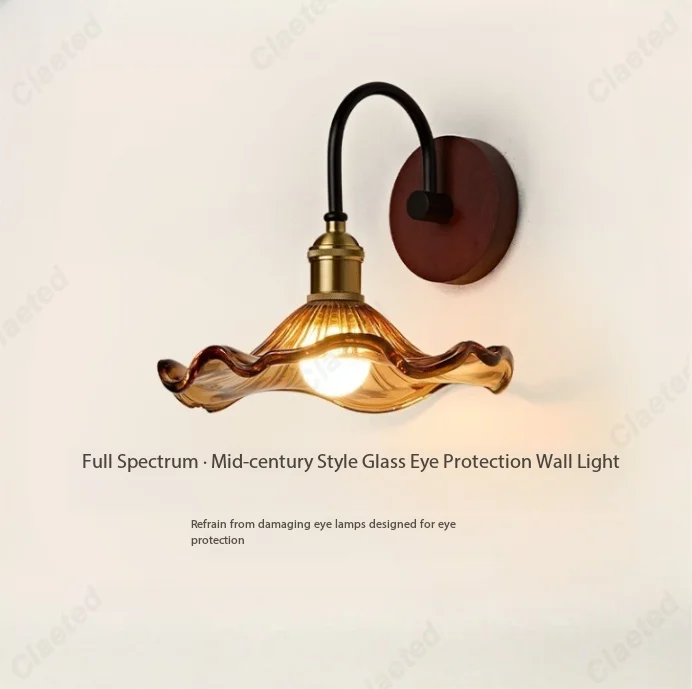 European Simple Retro LED Glass Wall Lamp Bedroom Bedside Lamp Living Room Study Decorative Lighting