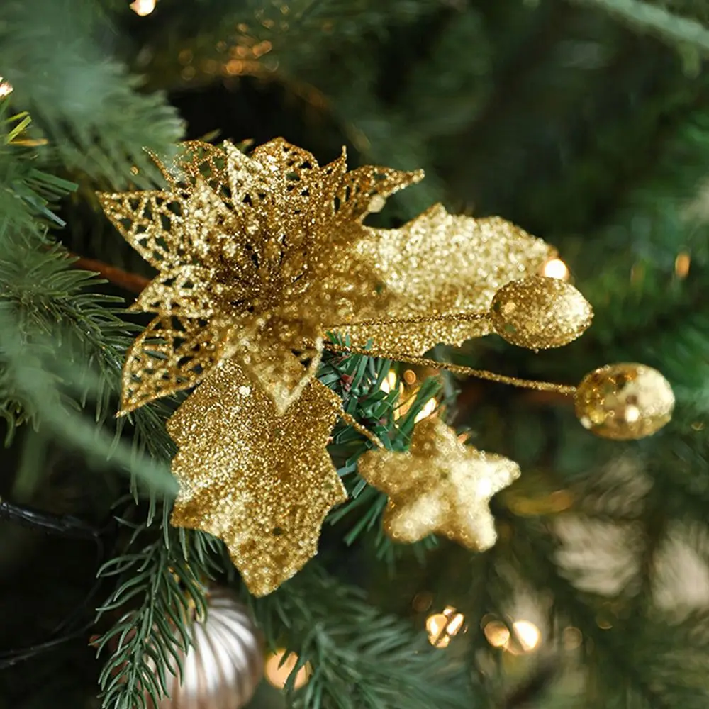 Gouden kunstmatige kerstbessentakken Levensechte plastic glitterbessentakken DIY handgemaakte nepplant