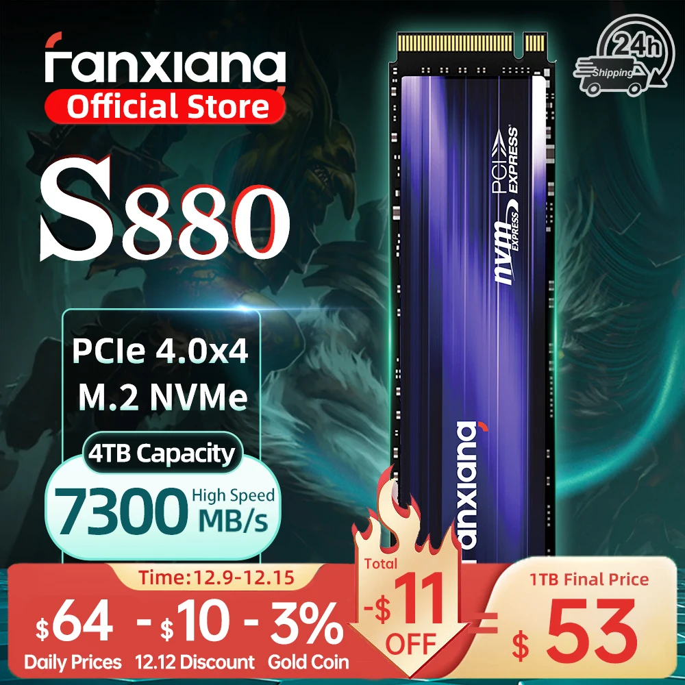 Fanxiang S880 M.2 SSD 7300MB/s 1TB/2TB/4TB M.2 NVMe SSD Drive PCIe 4.0x4 Hard Disk Internal Solid State Drive For PS5 Laptop PC