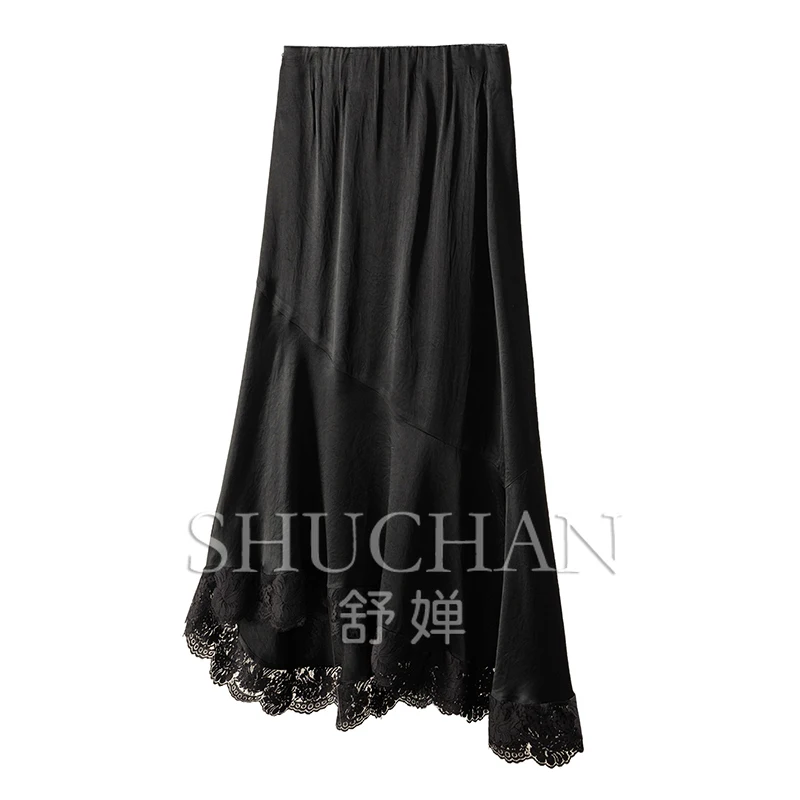 

Premium Satin, Early Autumn, Acetic Acid and Lace Irregular Hem Skirt Women 90A0 Falda Sexy Mujer