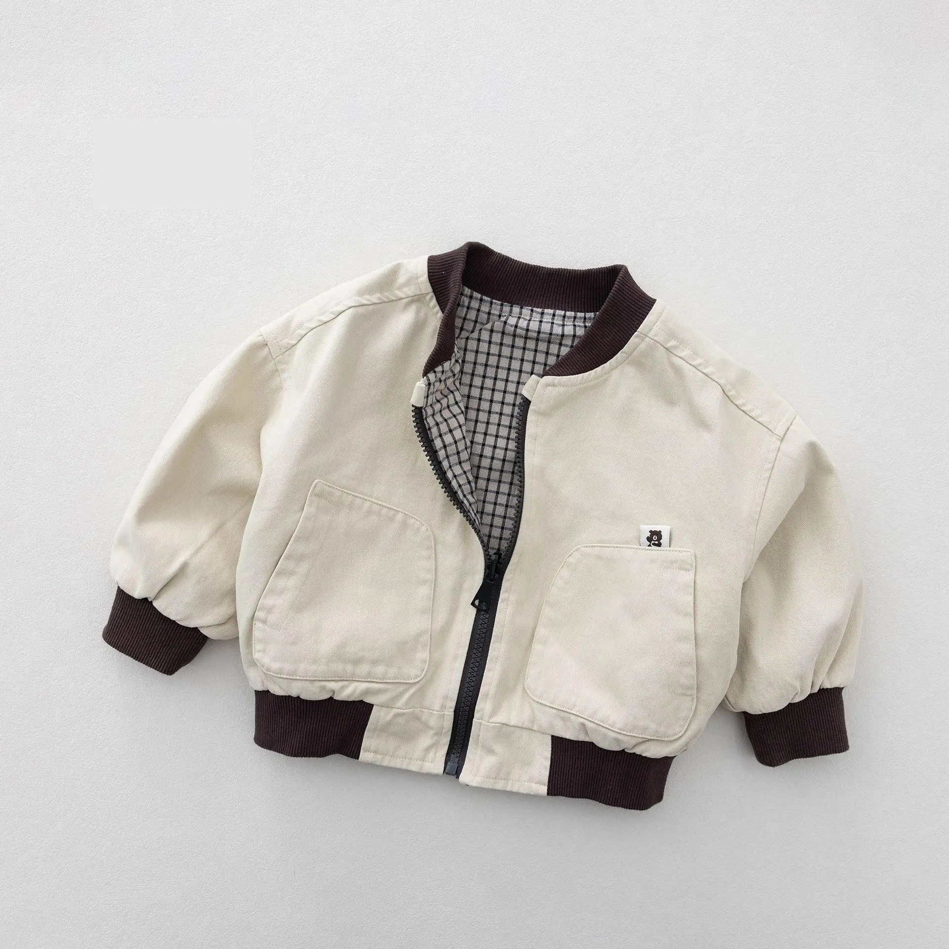 2026 Autumn New Children Long Sleeve Casual Coat Cotton Boys Baseball Jacket Fashion Girls Plaid Reversible Jacket Kids Clothes