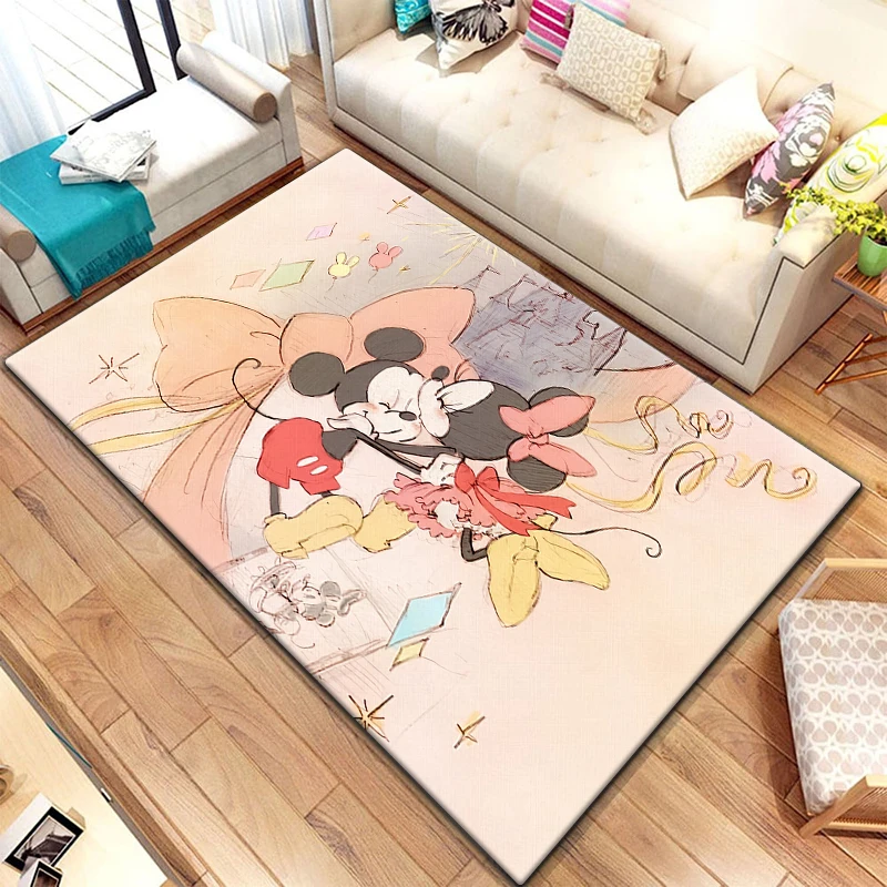 Alfombra con estampado HD de dibujos animados de Minnie y Mickey Mouse para sala de estar, decoración del hogar, sofá, mesa, silla antideslizante,