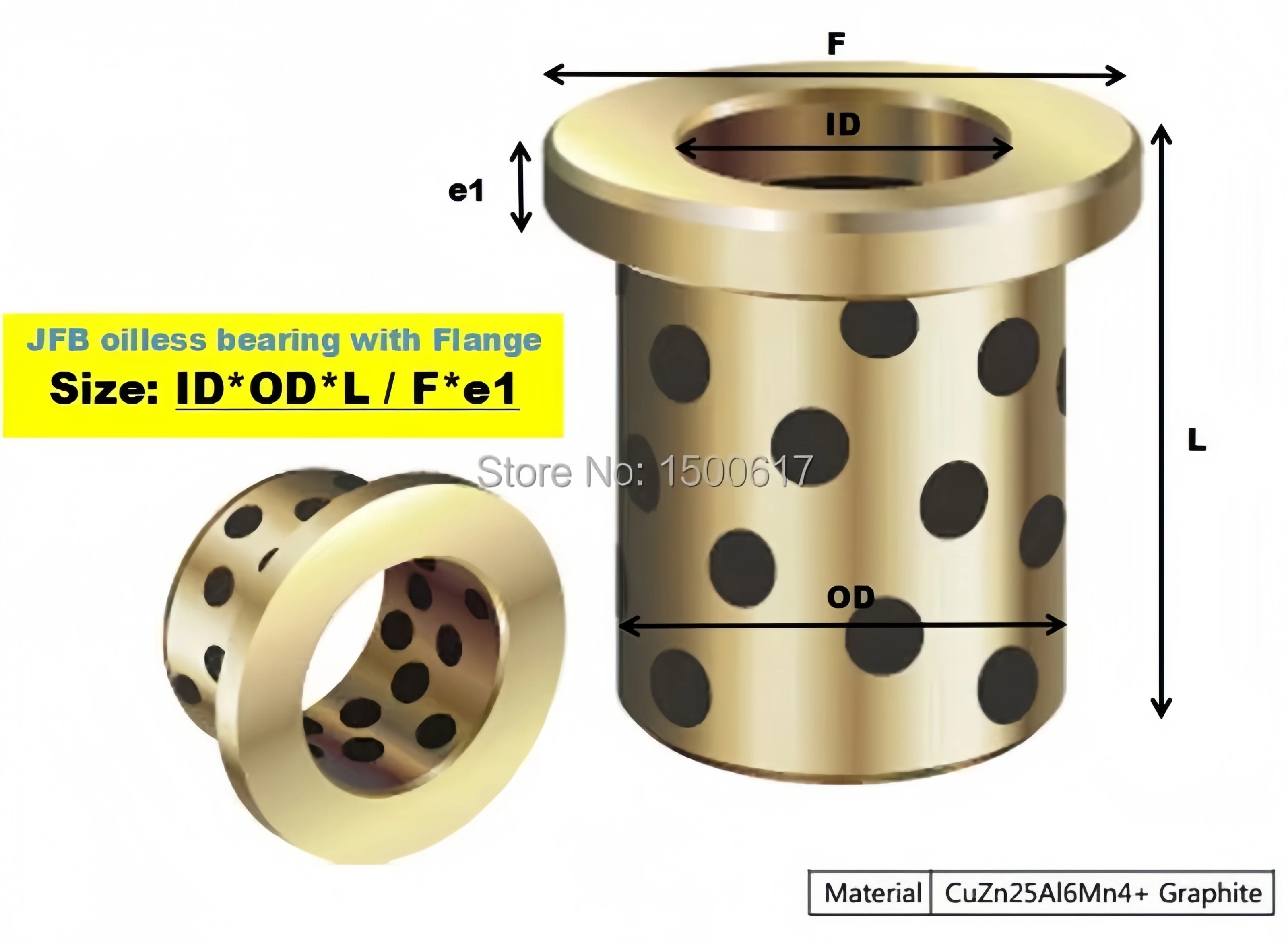 JFB0612/0612F JFB0815/0815F JFB1020/1020F Flanged Solid-Lubricanting Oilless Graphite Brass Bushing|Copper Bearing