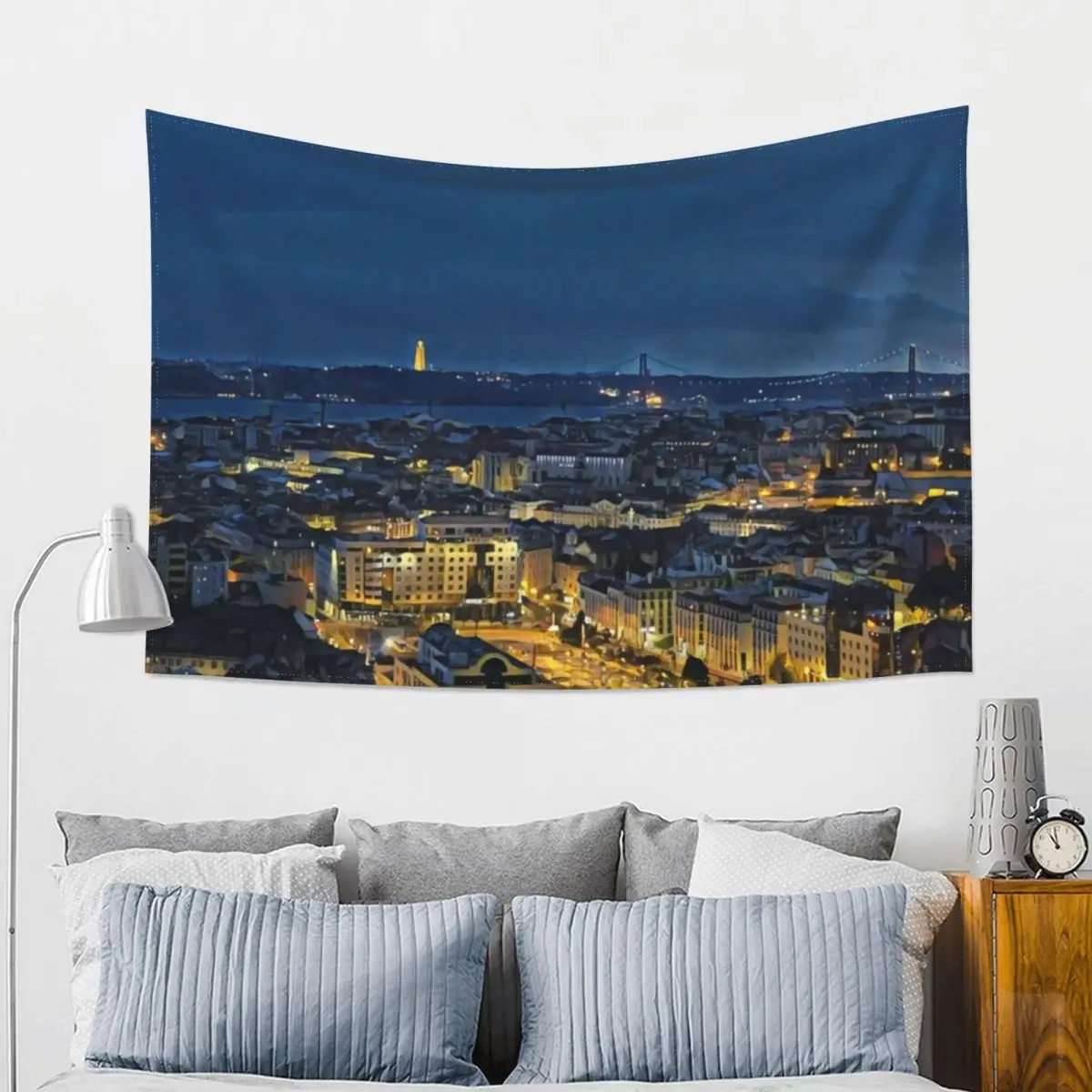 Гобелен Lisbon at Night, гобелен для стены, украшение комнаты, кровати, декор комнаты, милый декоративный настенный гобелен