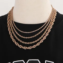 4/5/6/7/8mm Punk Rose Gold Color Twisted Rope Chain Necklace Bracelet Hiphop Men Women Stainless Steel Pendant Choker Jewelry