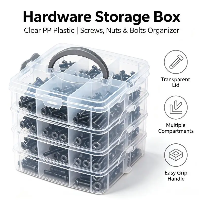 1 Set Multi-Layer Screw Bolt Parts Sorting Box Stackable Plastic Hardware Storage Box Handheld Desktop Parts Storage Case
