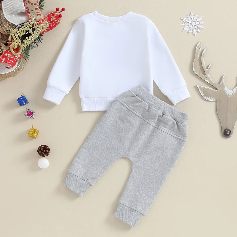 Toddler Boys Outfit Short Sleeve Round Neck Reindeer Print T-shirt with Plaid Pants Set Christmas Clothing for Kids