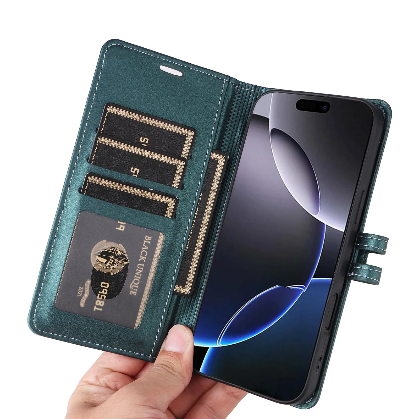 Business Leather Flip Phone Case for iPhone 17 Pro Max Air 16E 16 15 14 13 12 11 Pro XS XR Max Plus SE Card Wallet Pocket Cover view 2